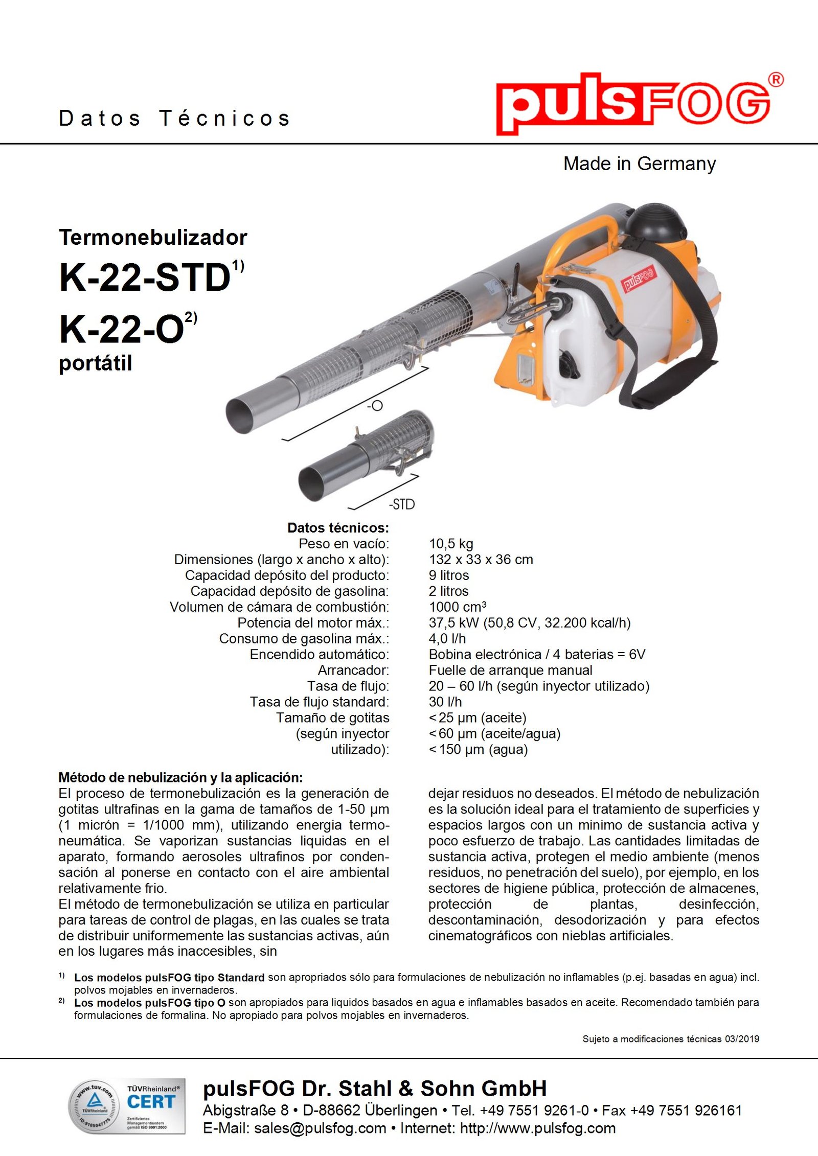 Datos tecnicos K-22-O